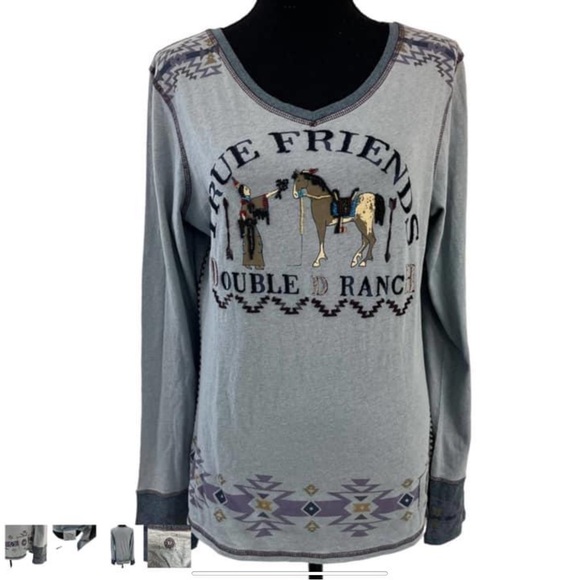 ISO Double D Ranch Blue Western  True Friends top - Picture 1 of 3